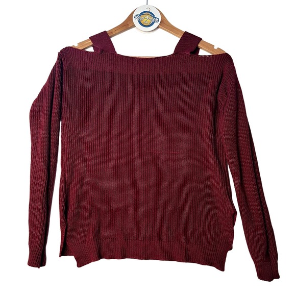 Hooked Up Maroon Cold Shoulder Knit Sweater - Picture 3 of 3